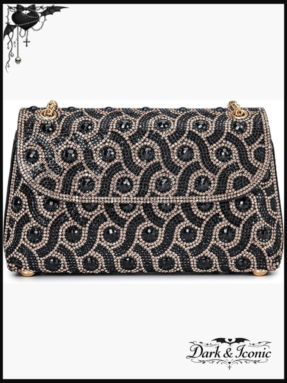 S Curve Rhinestone Evening Clutch Crossbody Bag with Chain Strap